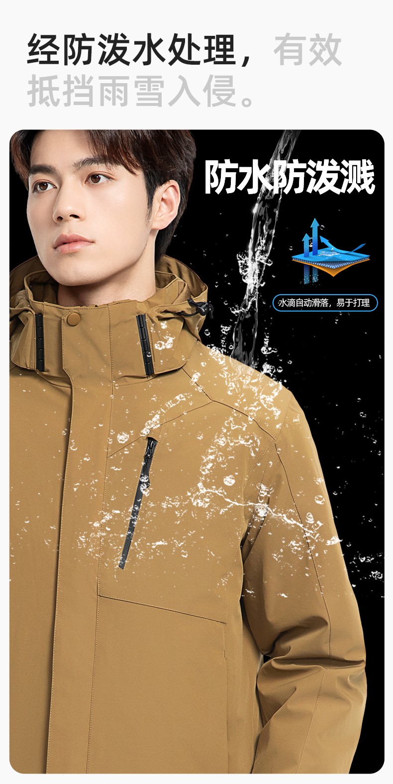 RH-60965 冬季羽絨工作服沖鋒衣三合一棉衣男加厚保暖汽車維修廠勞保服定制(圖7)