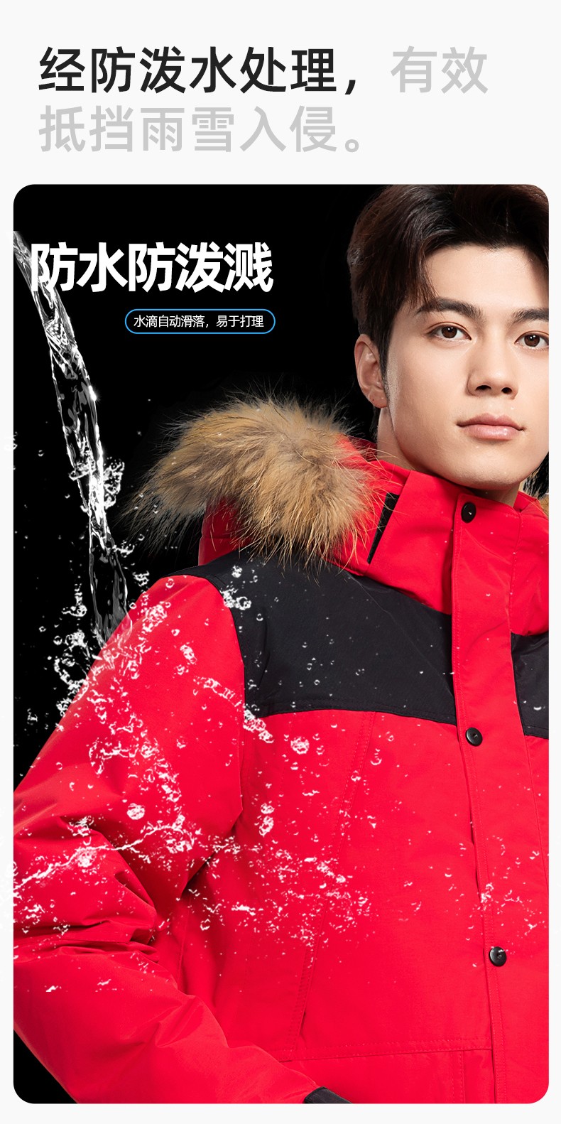 RH-60953 冬季可拆卸羽絨內膽三合一沖鋒衣毛領帽子防風防雨登山騎行服定制(圖7)