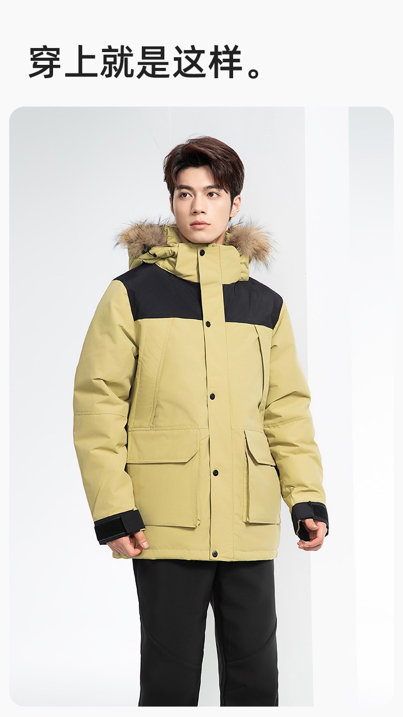 RH-60953 冬季可拆卸羽絨內膽三合一沖鋒衣毛領帽子防風防雨登山騎行服定制(圖13)