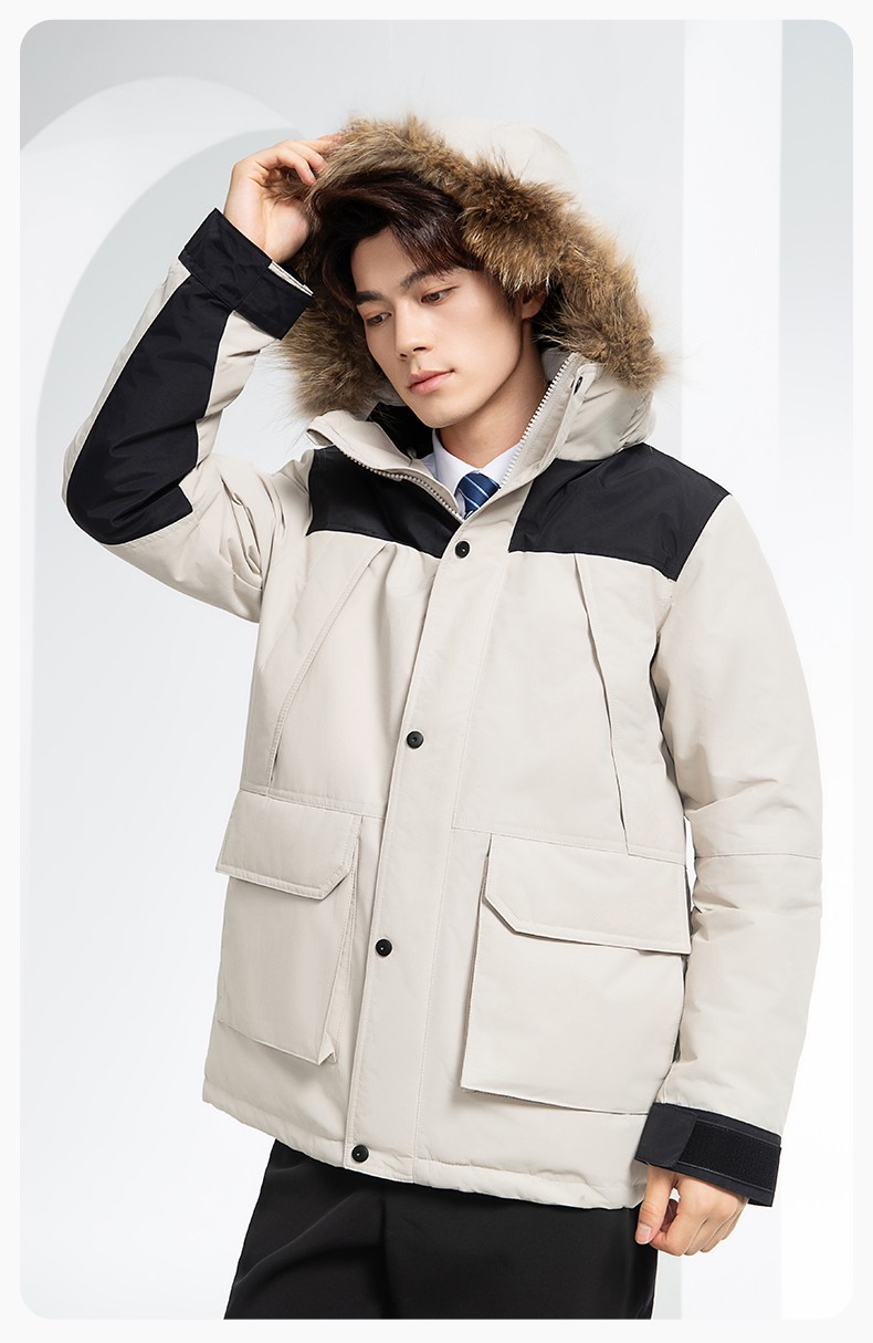 RH-60953 冬季可拆卸羽絨內膽三合一沖鋒衣毛領帽子防風防雨登山騎行服定制(圖19)