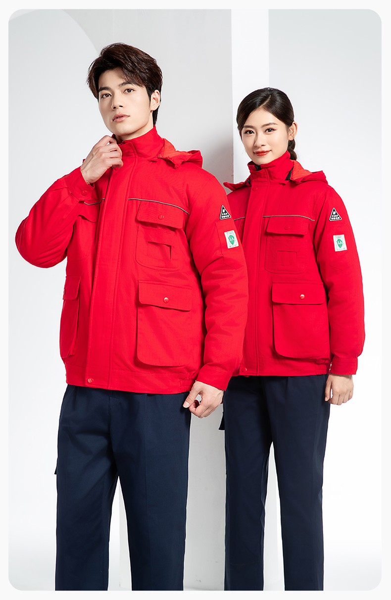 FJD8899 冬季純棉防靜電工作服棉衣定制加厚棉服加油站防寒棉襖大衣勞保服(圖17)