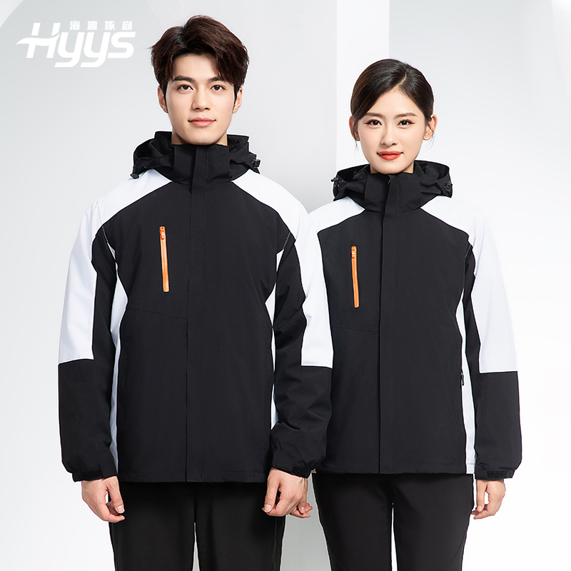 YX-X23 拼色工作服沖鋒衣外套男加絨可拆卸企業學校工裝印字登山騎行服定制