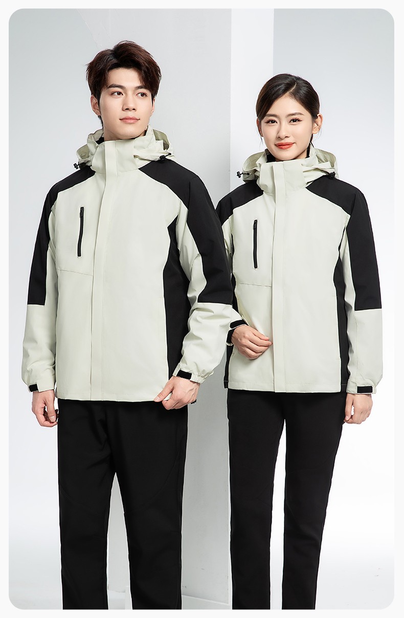 YX-X23 拼色工作服沖鋒衣外套男加絨可拆卸企業學校工裝印字登山騎行服定制(圖14)