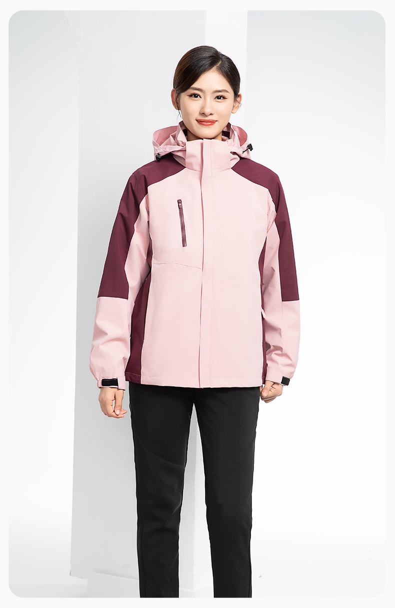 YX-X23 拼色工作服沖鋒衣外套男加絨可拆卸企業學校工裝印字登山騎行服定制(圖13)