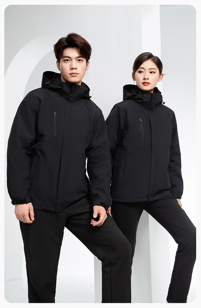 YX-X23 拼色工作服沖鋒衣外套男加絨可拆卸企業學校工裝印字登山騎行服定制(圖19)