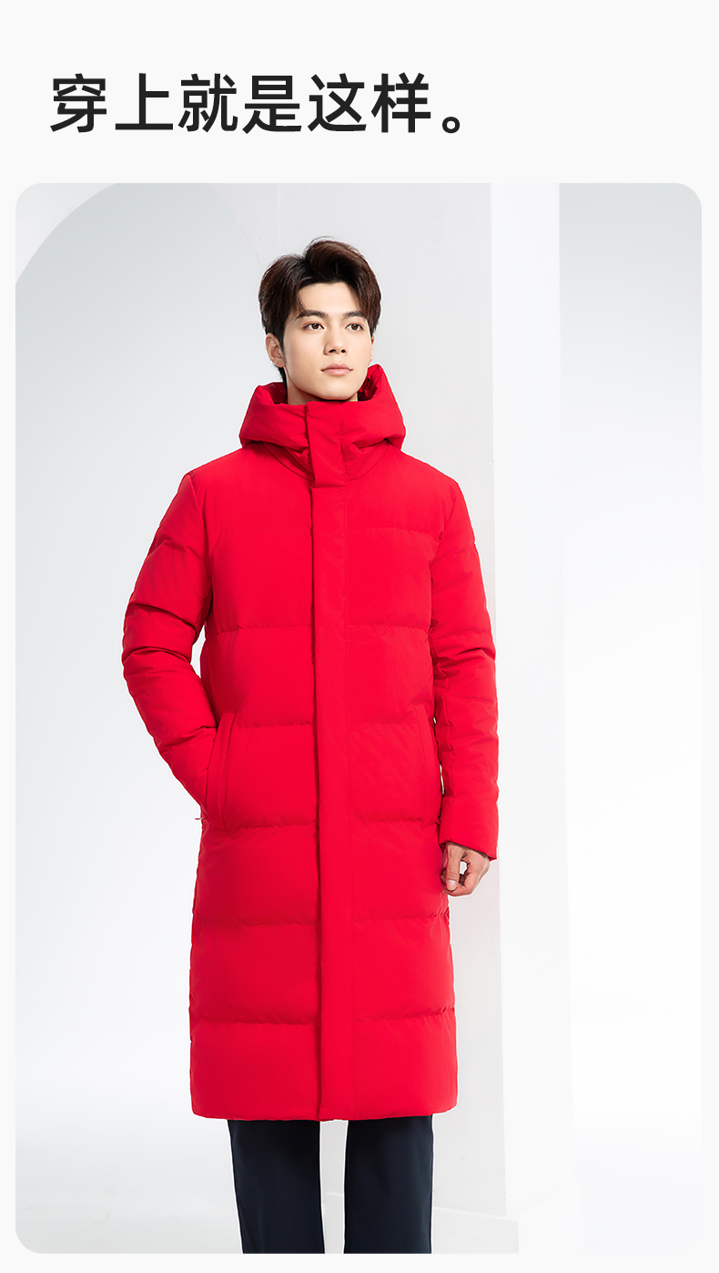 RH-6011 加長(zhǎng)寬加厚80絨羽絨大衣 帽子可拆大紅(圖11)