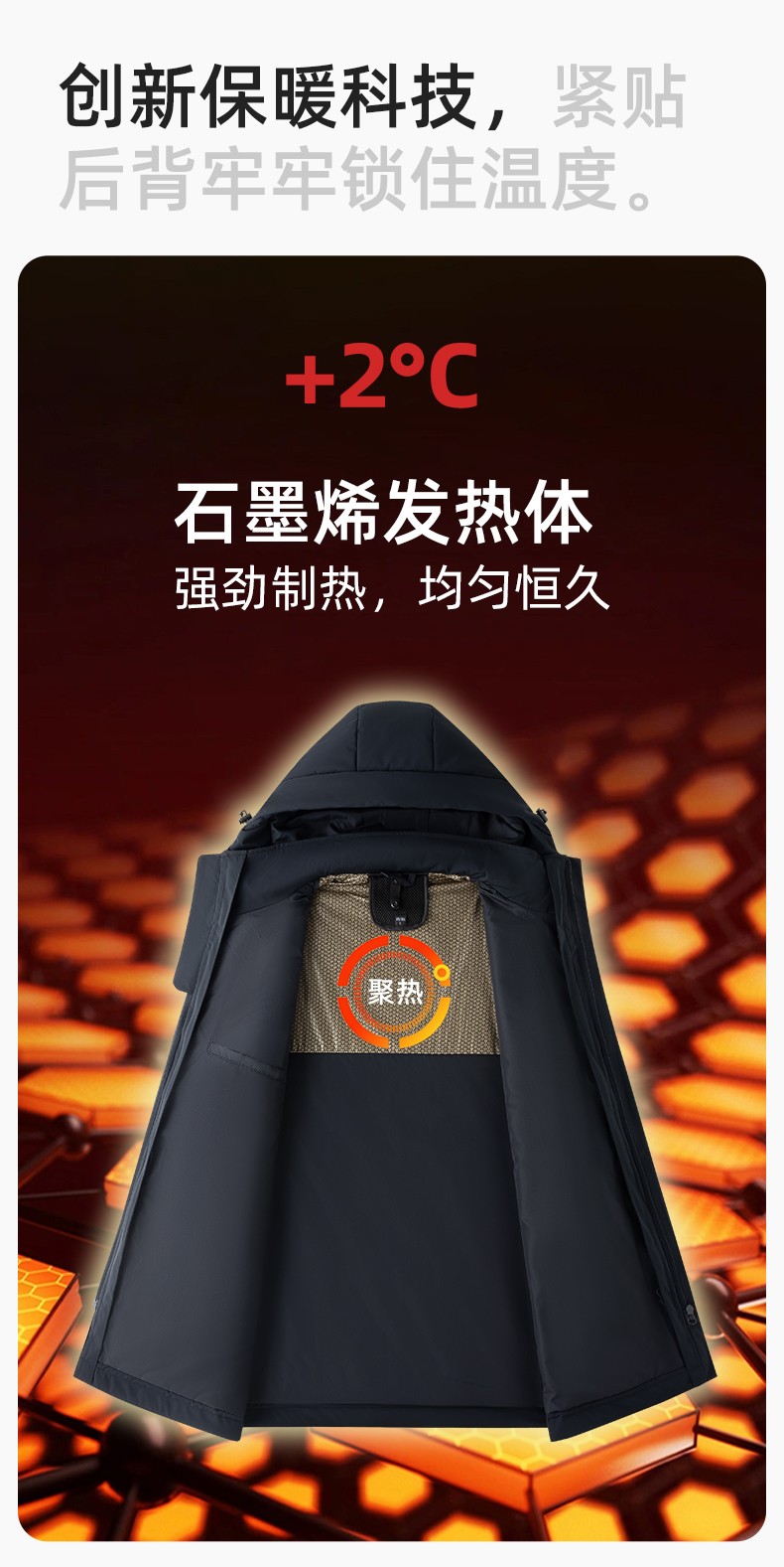 RH-6017 冬季羽絨沖鋒衣中長款工作服男純色加絨加厚保暖公司商務工裝定制(圖5)