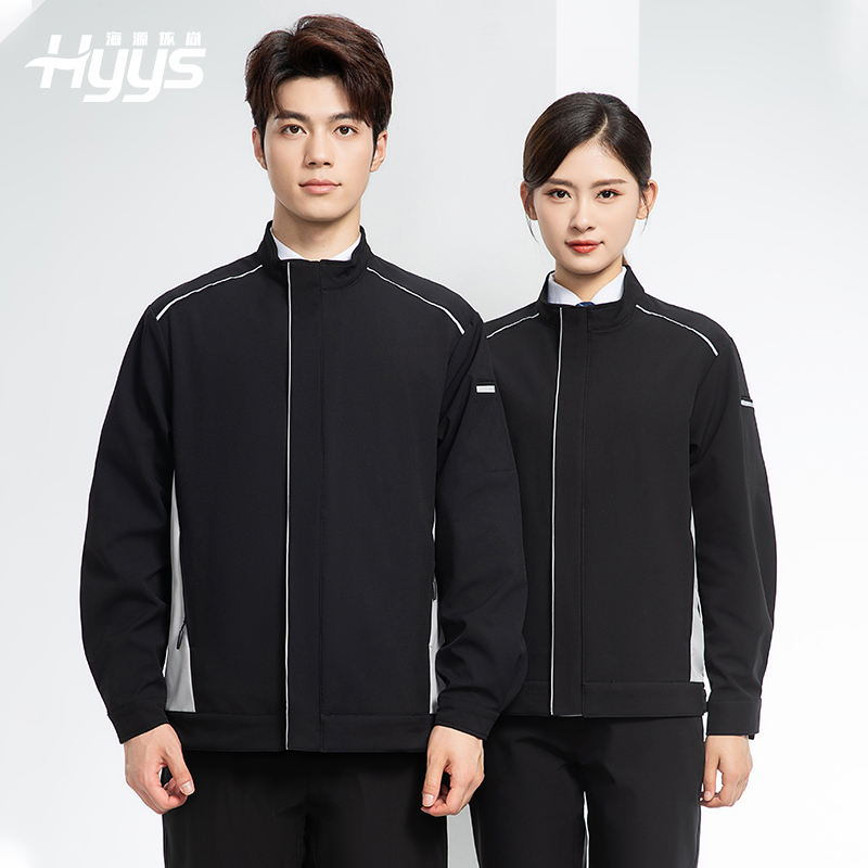 YJ-5608XM 軟殼沖鋒衣工作服春秋套裝男純色防風工裝企業團體服機修服定制