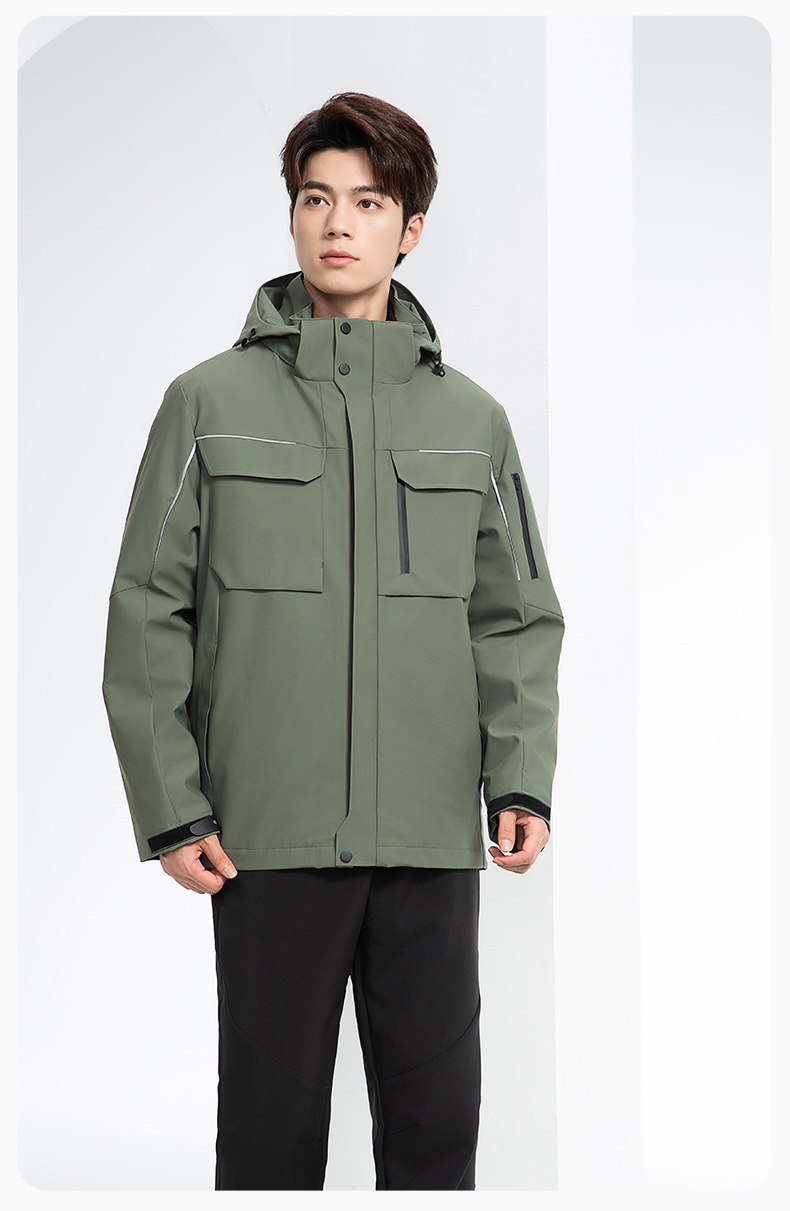 YJ-SK6016 冬季三合一沖鋒衣工作服連帽防風防水加絨加厚印logo工裝外套定制(圖19)