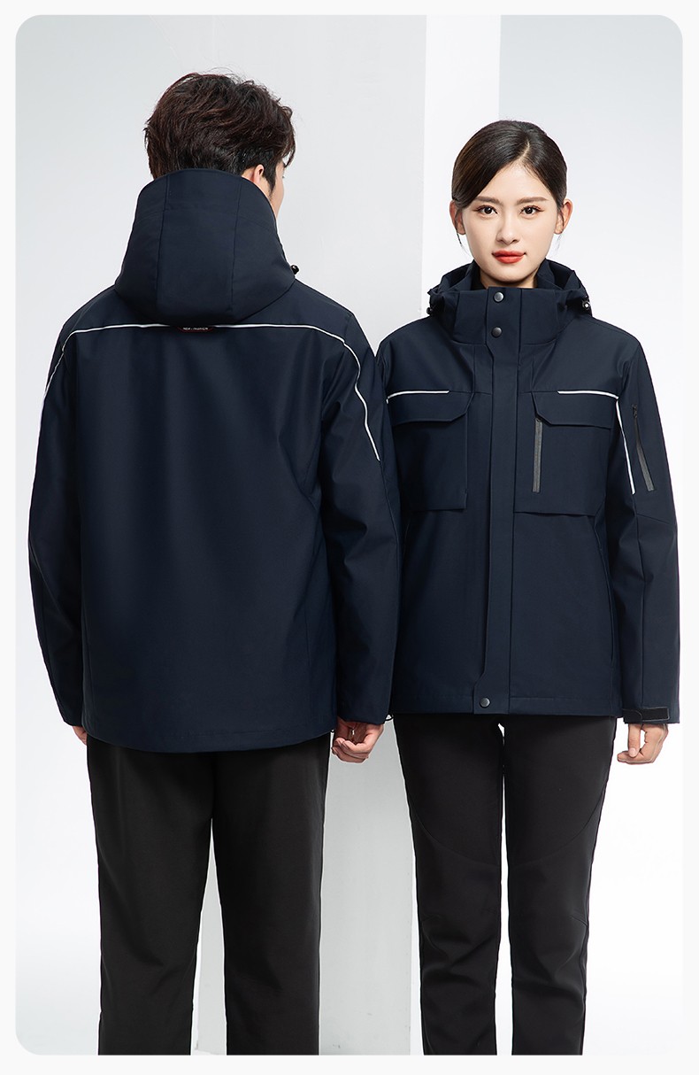 YJ-SK6016 冬季三合一沖鋒衣工作服連帽防風防水加絨加厚印logo工裝外套定制(圖26)