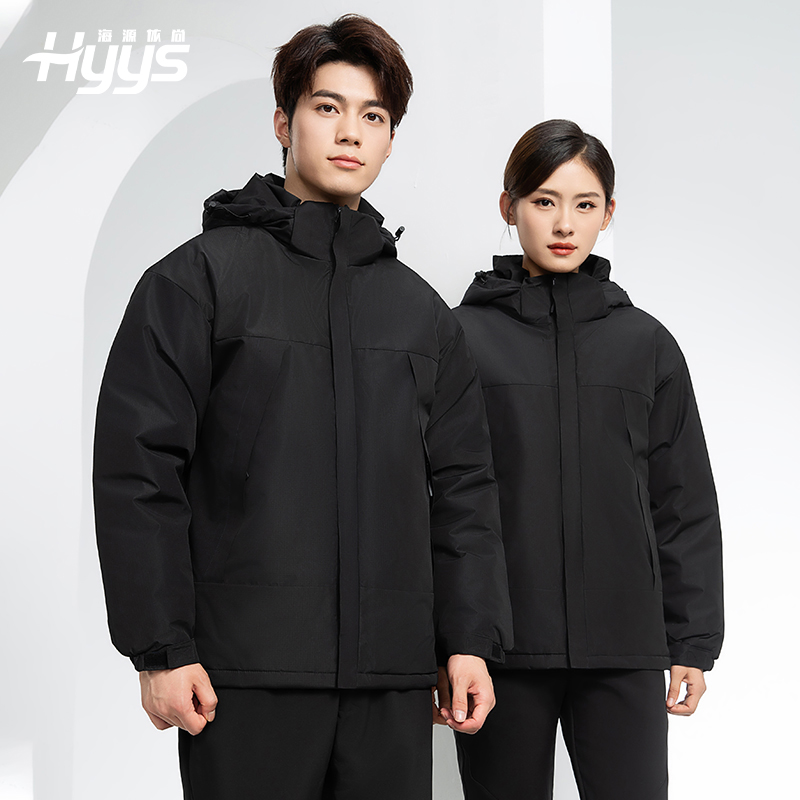 YJ-1915 冬季一體式沖鋒衣男女純色加絨防寒外套印LOGO公司團體服外套定制