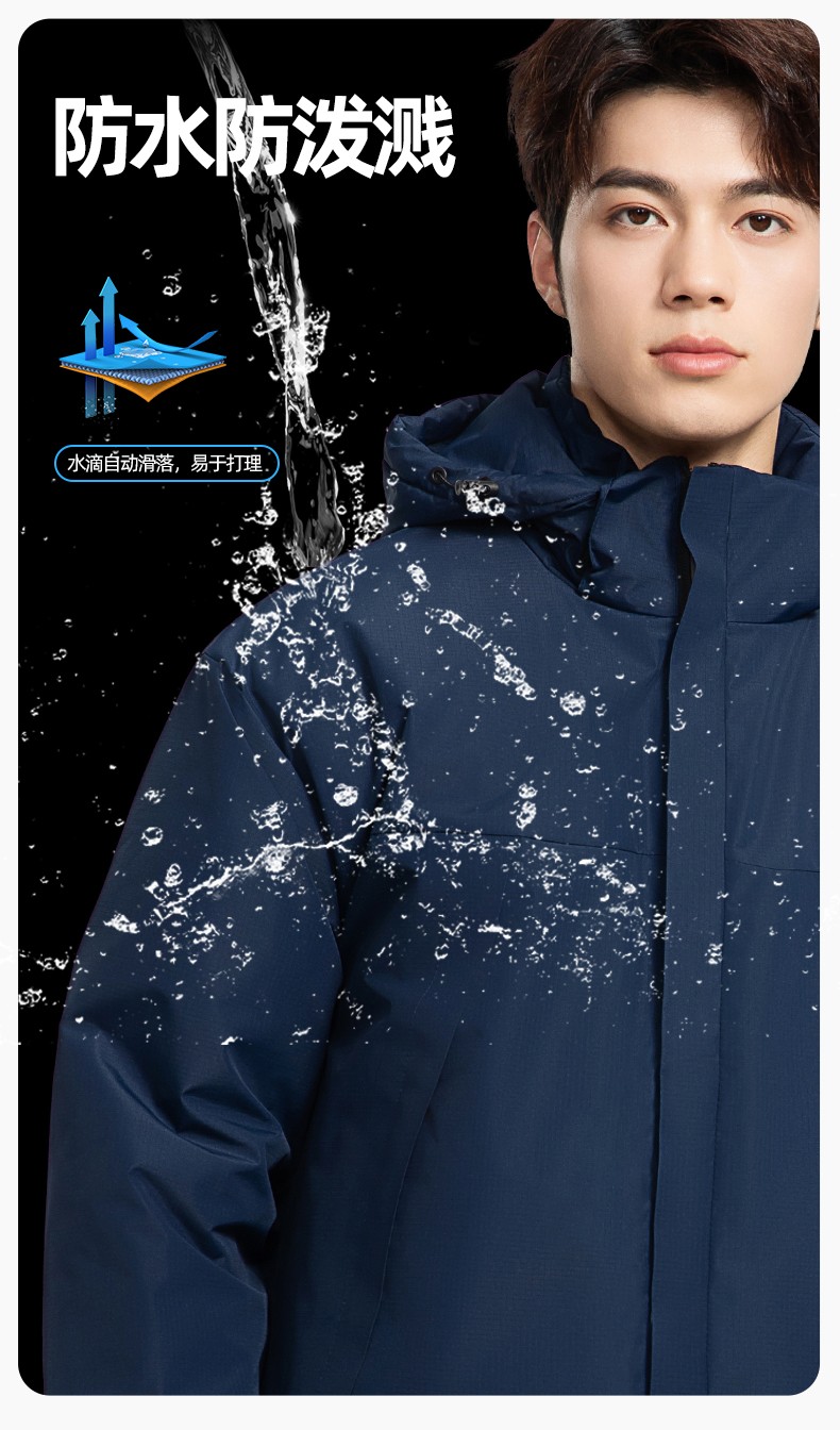 YJ-1915 冬季一體式?jīng)_鋒衣男女純色加絨防寒外套印LOGO公司團(tuán)體服外套定制(圖4)