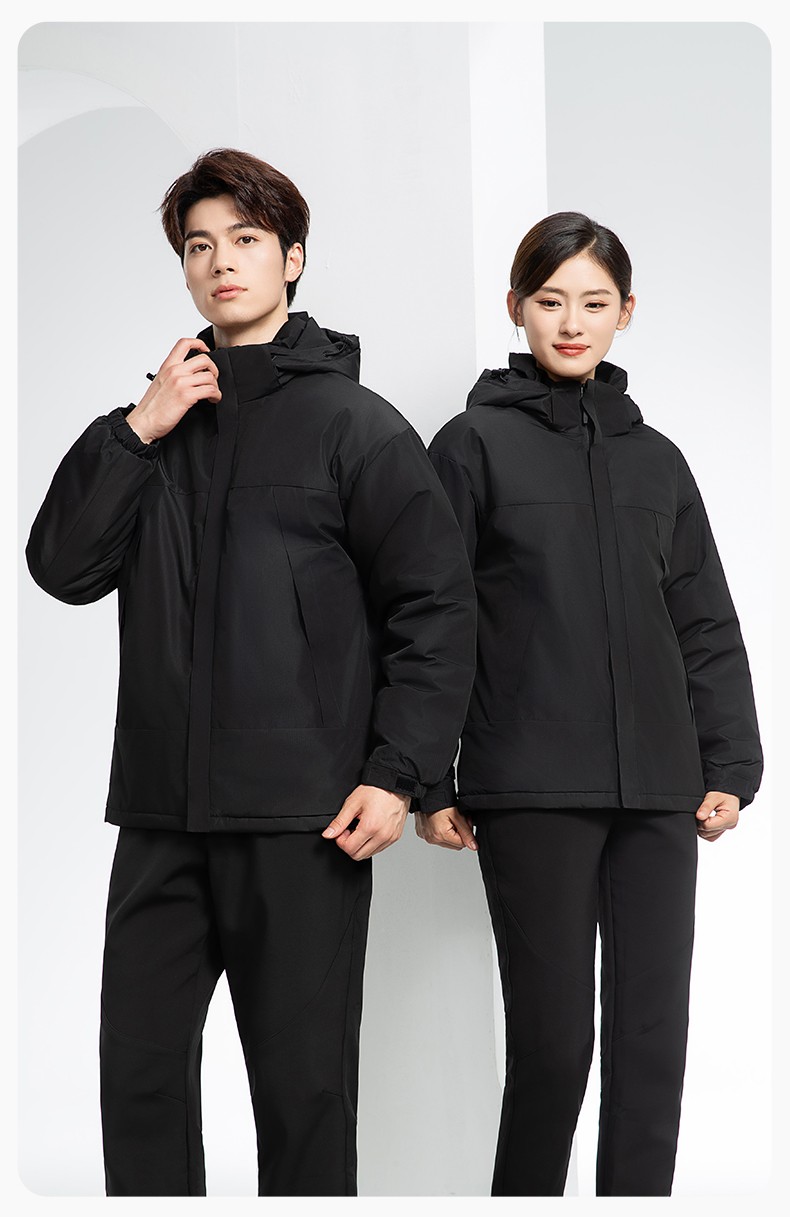 YJ-1915 冬季一體式?jīng)_鋒衣男女純色加絨防寒外套印LOGO公司團(tuán)體服外套定制(圖13)