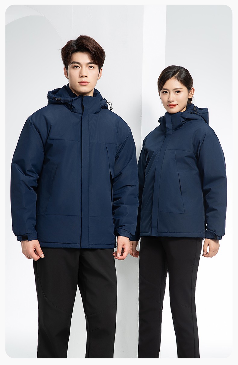 YJ-1915 冬季一體式?jīng)_鋒衣男女純色加絨防寒外套印LOGO公司團(tuán)體服外套定制(圖16)