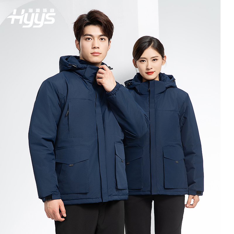 YJ-1916 冬季一體式純色沖鋒衣印LOGO男女兜蓋加厚保暖外套企業團體服外套