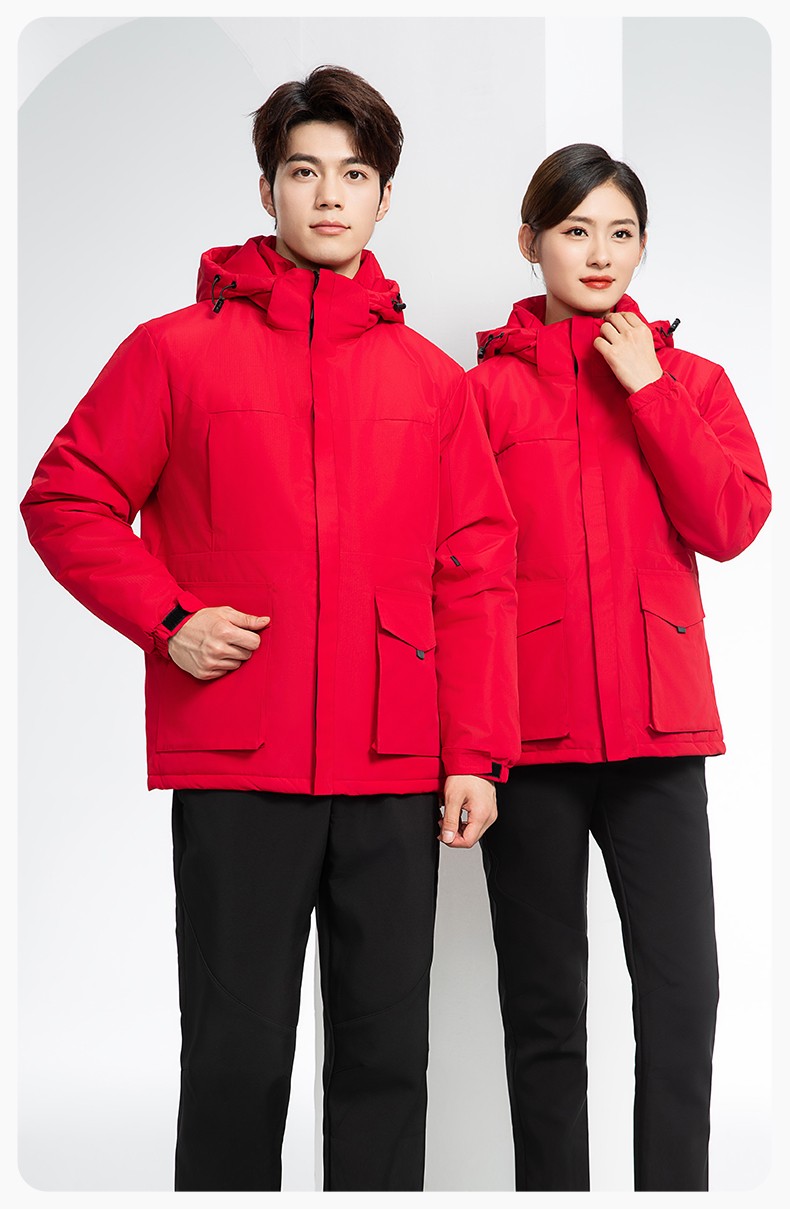 YJ-1916 冬季一體式純色沖鋒衣印LOGO男女兜蓋加厚保暖外套企業團體服外套(圖16)