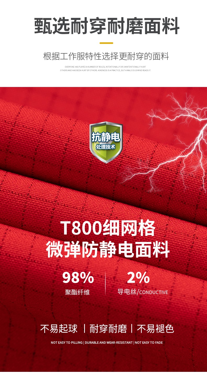 LW-8093 雙層防靜電套裝定制男拉鏈款拼色中石化加油站工廠工裝勞保服印字(圖5)