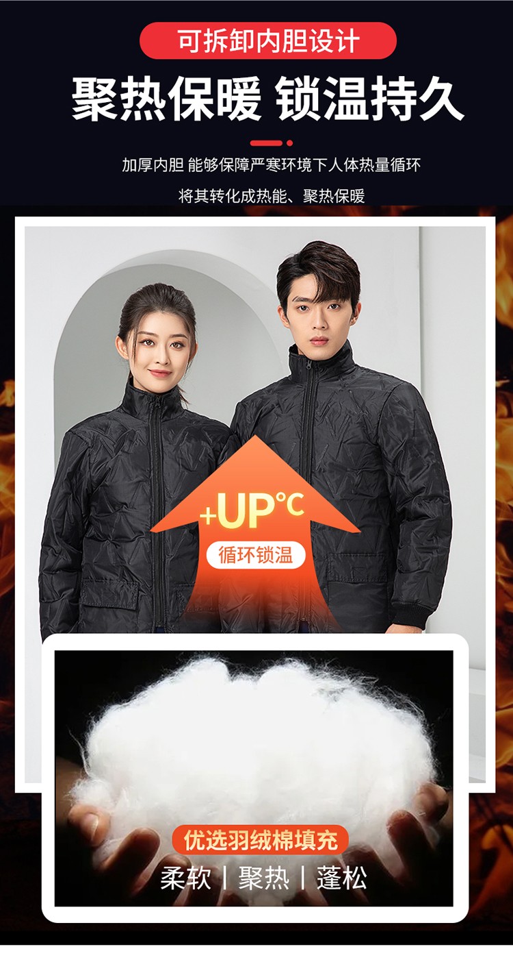 LW-8818 純棉防靜電工作服棉衣定制冷庫加油站冬季中長款防寒服勞保服外套(圖7)