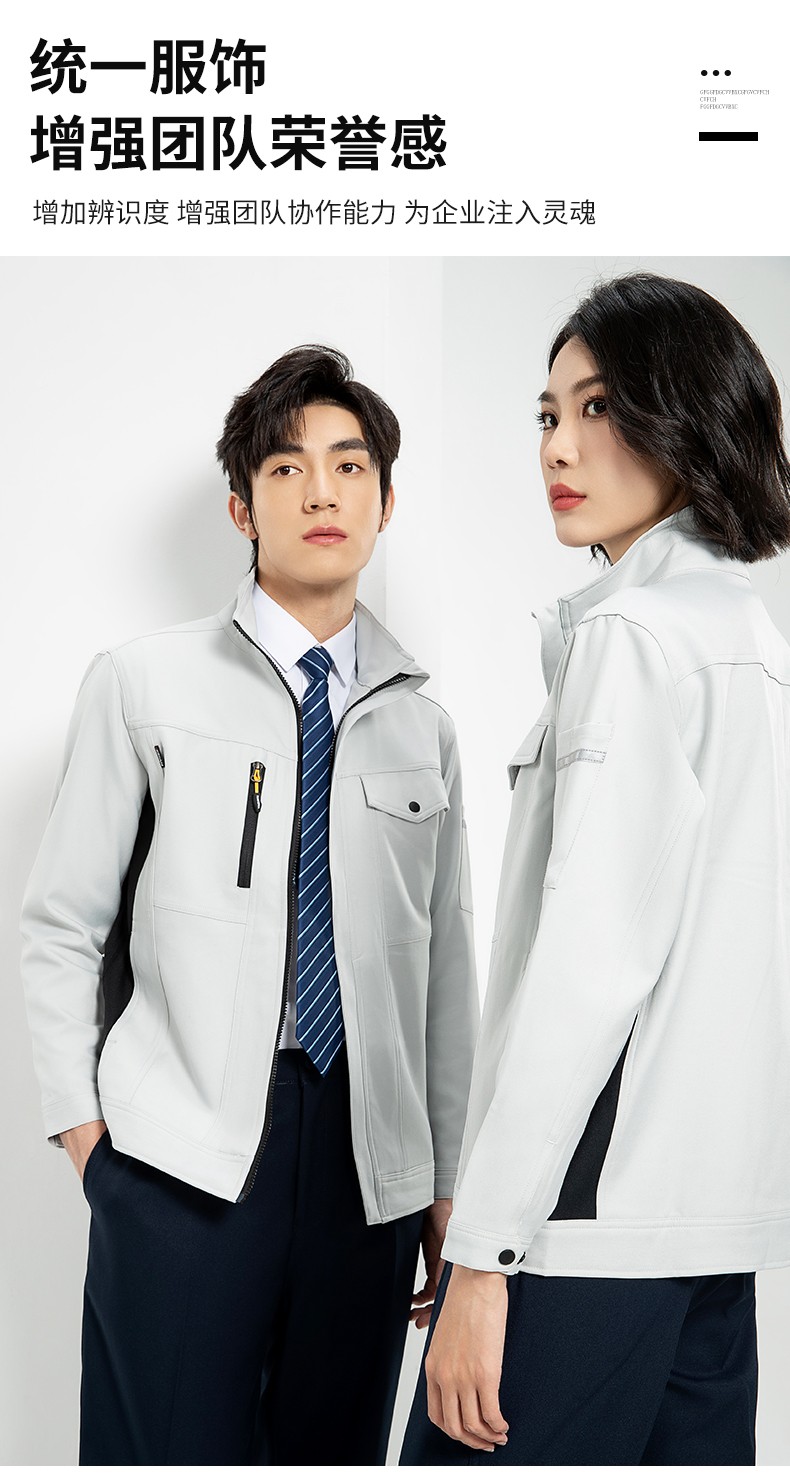 YJ-6509  立領工作服春秋男純色拉鏈款套裝工廠車間汽修機修服勞保服定制(圖3)