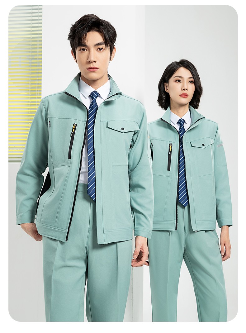 YJ-6509  立領工作服春秋男純色拉鏈款套裝工廠車間汽修機修服勞保服定制(圖25)
