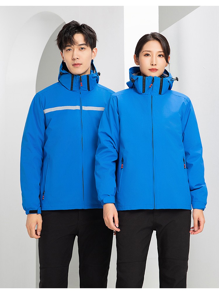 YJ-9805 沖鋒衣定制男女純色可拆卸三合一外套反光條保暖工裝戶外工作服(圖19)