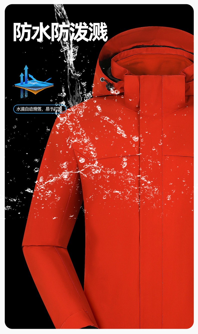 YJ-968 海源三合一沖鋒衣工作服男純色團體企業(yè)工裝加絨保暖外套廠服定制(圖4)